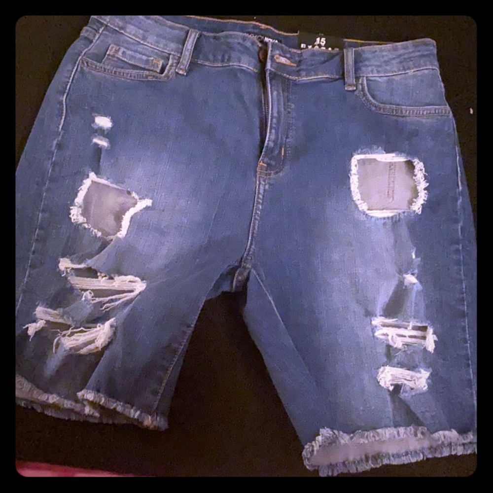 Ripped Bermuda Jean Shorts
